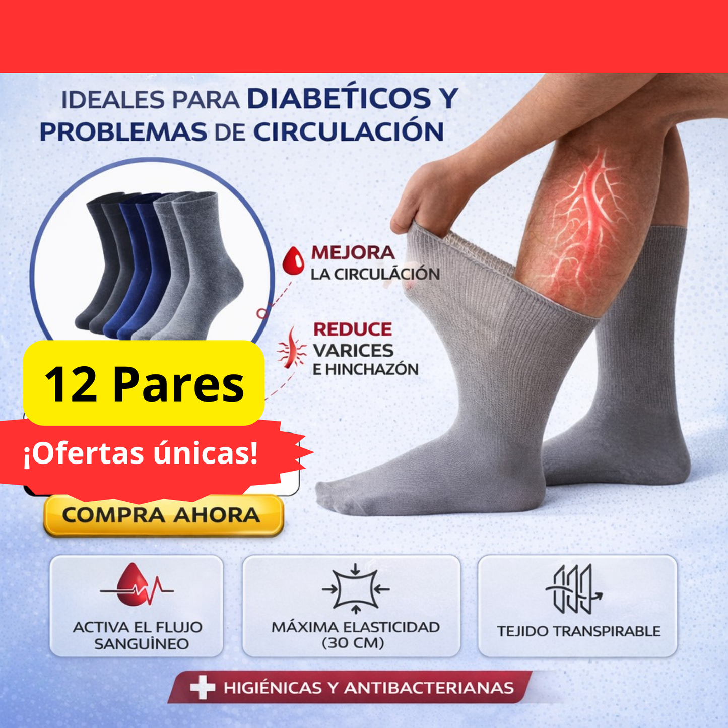 CirculaPro™ Calcetines (12 pares) camine sin dolor ni marcas