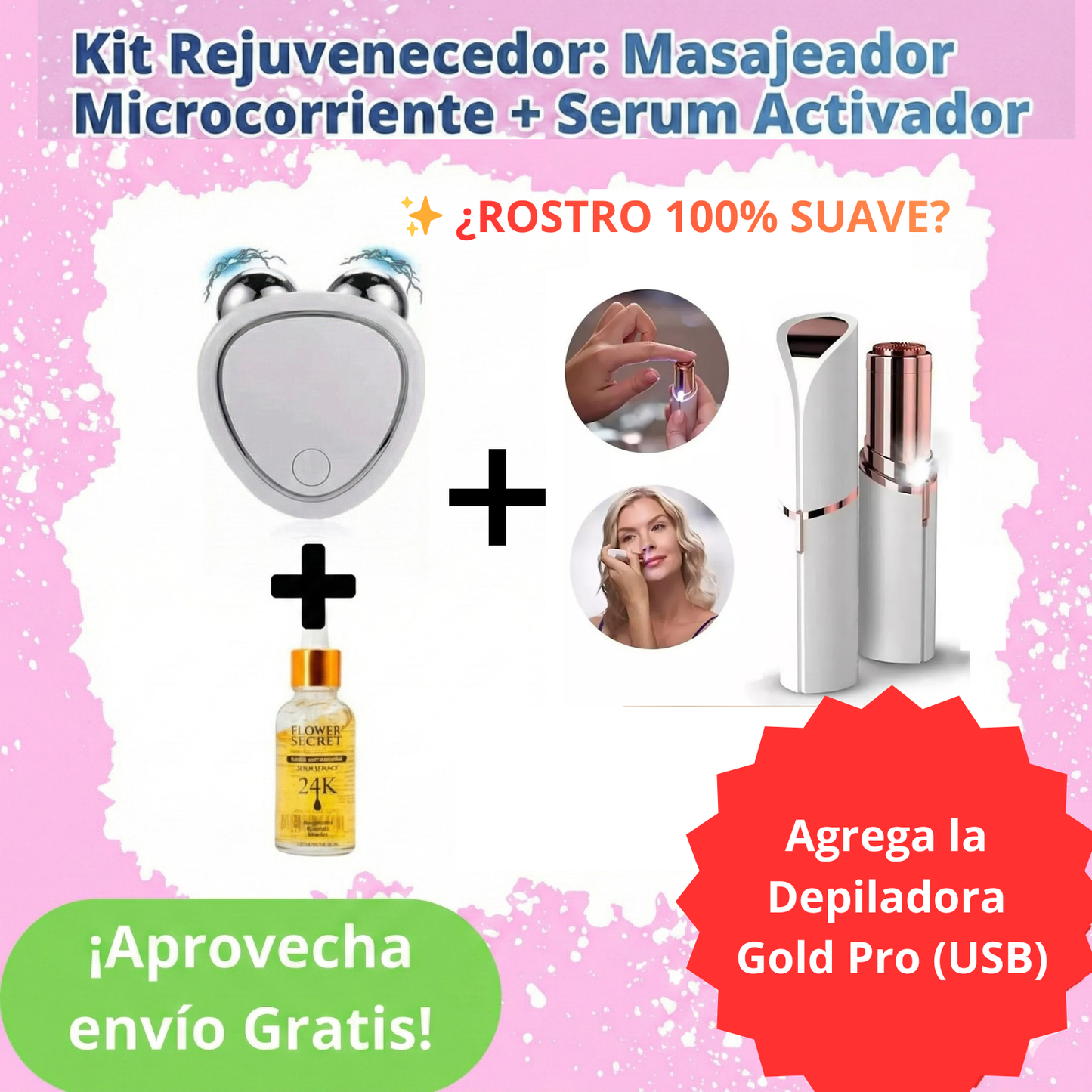 Kit Rejuvenecedor: Masajeador Microcorriente + Serum Activador