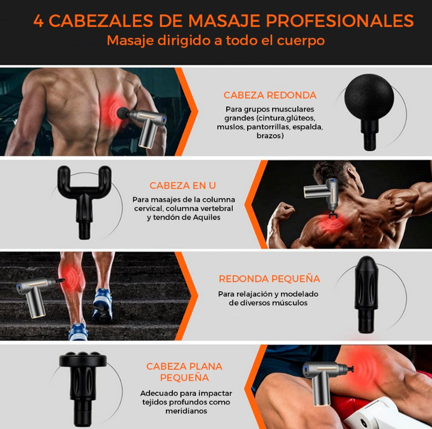 PISTOLA MASAJEADOR RECARGABLE DE 6 VELOCIDADES