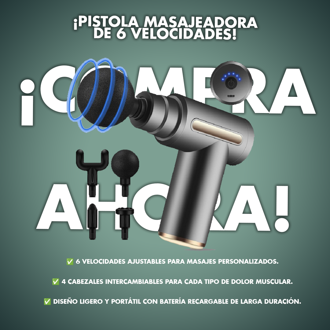 PISTOLA MASAJEADOR RECARGABLE DE 6 VELOCIDADES